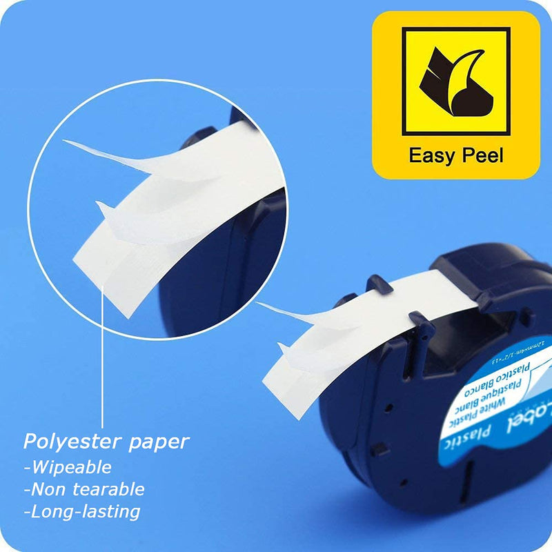 [Australia - AusPower] - Label KINGDOM Label Replace for DYMO LetraTag Refills 91331 White Plastic Label Tape 12mm x 4m (1/2" x 13') for Dymo Letra Tag Label Maker LT100H LT100T QX50, Black on White, 5-Pack 