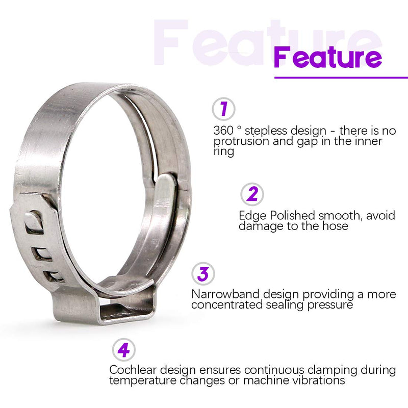 [Australia - AusPower] - Swpeet 120Pcs 8 Sizes 304 Stainless Steel Single Ear Hose Clamps, Crimp Hose Clamp Assortment Kit Ear Cinch Rings Crimp Pinch Fitting Tools Perfect for Automotive, Home Appliance Line 