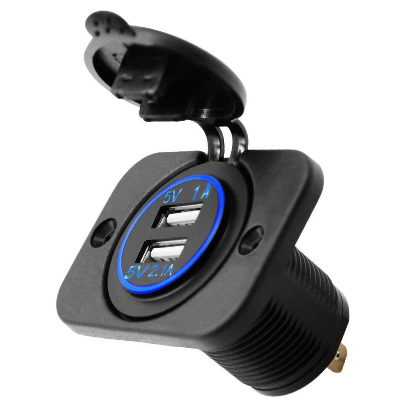 [Australia - AusPower] - Dual USB Charger Socket Power Outlet 3.1 (2.1A & 1A), 12V/24V 15.5W Waterproof Socket Adapter with LED Indicator & Wire Kit, Quick Charge for Car, Golf Cart, Boat, RV, Motorcycle, Truck and More 
