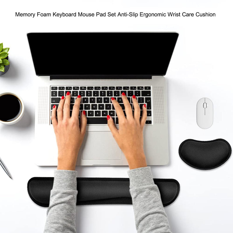 [Australia - AusPower] - Keyboard Wrist Rest, BamLue Memory Foam Pad Set for Easy Typing & Pain Relief for Laptop, Office & Home, Ergonomic Sets for Keyboard, Gel Mouse Wrist Rest, Smooth Fiber Cushion Wrist Support-Black Black 