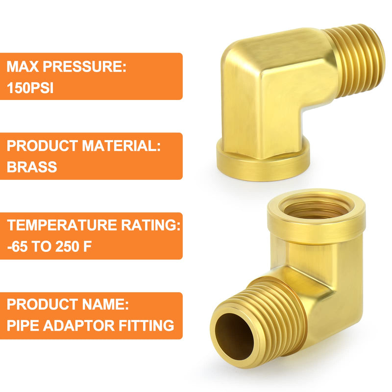 [Australia - AusPower] - GASHER 2pcs 90 Degree Barstock Street Elbow, 1/2 Inch NPT Male Pipe to 1/2 Inch NPT Female Brass Pipe Fitting 1/2" MNPT - 1/2" FNPT 2 