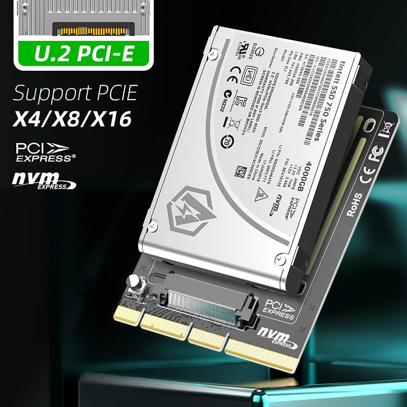 [Australia - AusPower] - AODUKE 2.5 in U.2 NVMe SSD Adapter Expansion Card to PCI-E4.0/3.0 PCI-E X4/X8/X16 32Gbps Rate, SFF-8639 SSD Supports PC Installation-AJKU21 U.2 PCIE X4X8X16 