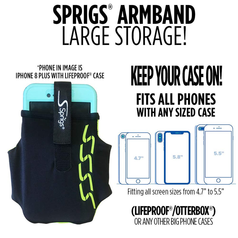 [Australia - AusPower] - Sprigs Phone Armband Sleeve for iPhone x/8/7/6 Plus, Galaxy S7/S6, Google Pixel XL. The Lightest & Most Comfortable Running Armband, Stretches to Fit All Phones with Case for Women & Men Medium Black Reflective 