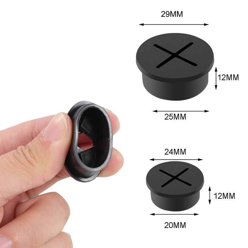 [Australia - AusPower] - 10 Pcs Flexible Desk Grommet, 1 Inch and 3/4 Inch Black Cable Grommet Silicone Cable Hole Cover Wire Hole Cover for Desk, Table, and Other Furniture Computer Table 