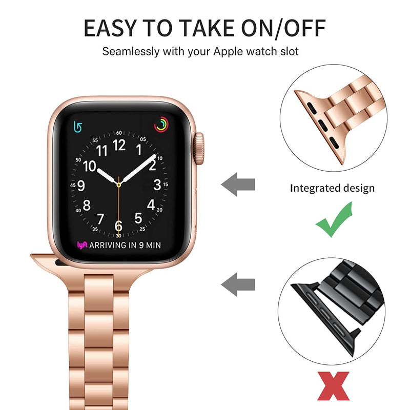 [Australia - AusPower] - OMIU Thin Band Compatible with Apple Watch 40mm 38mm 41mm 42mm 44mm 45mm, Premium Stainless Steel Metal Replacement Adjustable Wristband Strap for iWatch Series 7/6/5/4/3/2/1 SE Women Men Rose Gold 38mm 40mm 41mm 