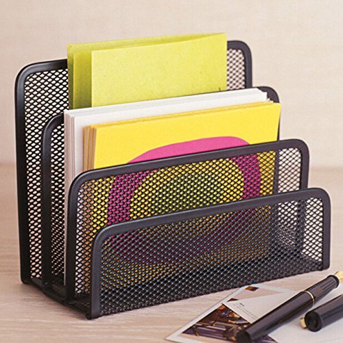 [Australia - AusPower] - Desk Mail Organizer, Easepres 2 Pack Office Small Letter Sorter Desktop File Organizer Metal Mesh with 3 Vertical Upright Compartments 