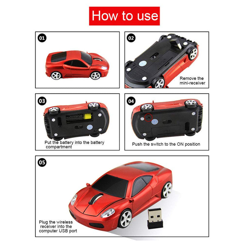 [Australia - AusPower] - Jinfili Sleep Sport Car Shaped Wireless Computer Mouse Ergonomic Gaming Optical Mouse USB 2.4G Mini Receiver Office Accessories for PC Windows Laptop Notebook Mac Red 