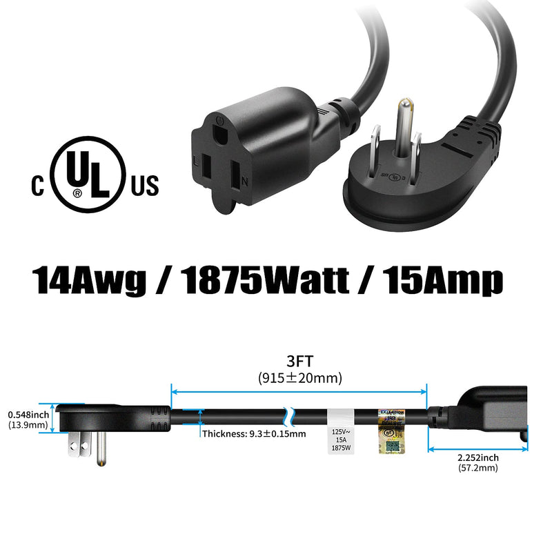 [Australia - AusPower] - FIRMERST 1875W 3 Feet Extension Cord Low Profile Flat Plug 14Awg 15A Black 1 