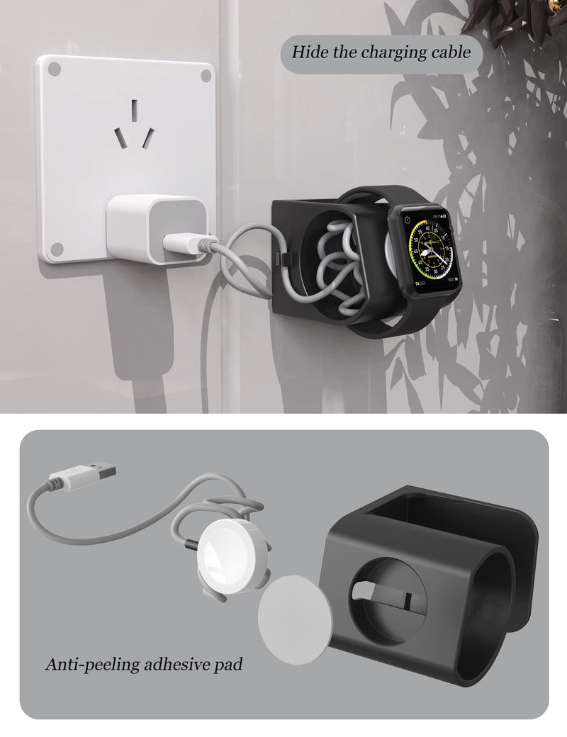 [Australia - AusPower] - Wall Stand for Apple Watch Charger Fit for Apple Watch Wall Mount Bedside Watch Charger Holder Dock for iWatch Series Ultra,8,SE2,7,6,SE,5,4,3,2,1and More Damage-Free Self Adhesive (Black) Black 