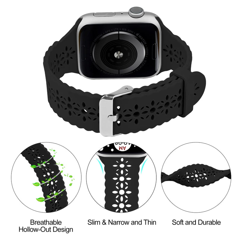 [Australia - AusPower] - Soft Silicone Band Compatible with Apple Watch Women 44mm 38mm 40mm 42mm 41mm 45mm Slim Strap Waterproof Sports Band Replacement Wristband for Smartwatch iWatch Series SE 7 6 5 4 3 2 1 