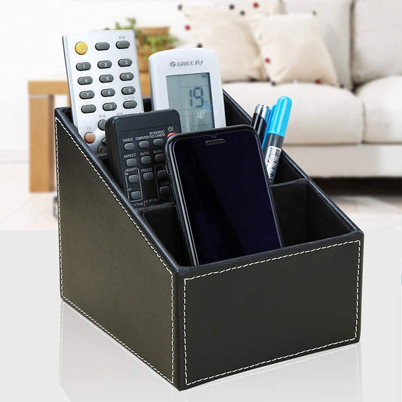 [Australia - AusPower] - KINGFOM Remote Control Holder with 3 Compartments Pu Leather Remote Caddy Desktop Organizer Store Brush, Pencil, TV Guide, DVD, CD, Blu-Ray, Media Player, Heater Controllers(Black) Black 