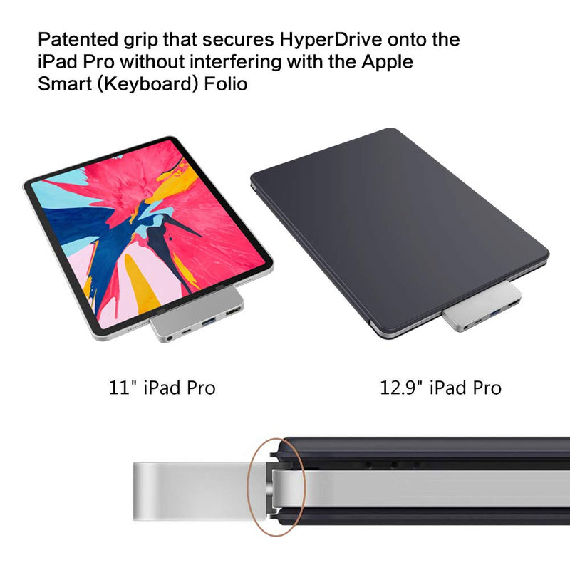 [Australia - AusPower] - HyperDrive USB C Hub Adapter for iPad Pro 2020 2019 2018 11”/ 12.9", USBC Smartphone/Tablet, 4-in-1 USB-C Hub Dongle with 4K HDMI, C-USB PD Charging, USB 3.0, 3.5mm Headphone Audio Jack -Gray 