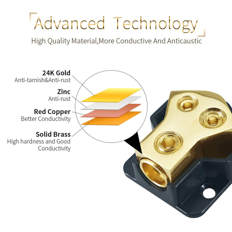 [Australia - AusPower] - LEIGESAUDIO 0/2/4 Gauge in 4/8 Gauge Out 2 Way Amp Copper Power Distribution Block for Car Audio Splitter (1PACK) 1PACK 