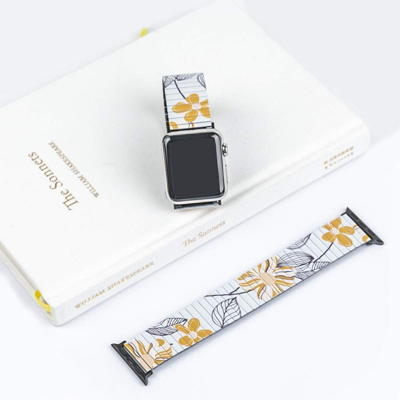 [Australia - AusPower] - LEPASIVE Stretchy Band Stainless Steel Compatible with Apple Watch Series 38MM / 40MM, Metal Expansion Elastic Watchband with Cute Floral Print Replacement for Apple iWatch SE/6/5/4/3/2/1 Daisy X-Large 