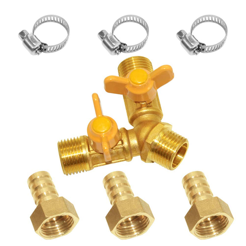 [Australia - AusPower] - Beduan 3 Way Shut Off Ball Valve, 1/2" Hose Barb 2 Switch Brass Y Shaped Valve *1/2 inch Hose Barb 