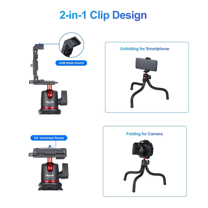 [Australia - AusPower] - ULANZI Camera Tripod, Mini Flexible Tripod Stand with Hidden Phone Holder w Cold Shoe Mount, 1/4'' Screw for Magic Arm, Universal for iPhone 13 12 Pro Max XS Max X 8 Samsung Canon Nikon Sony Cameras 