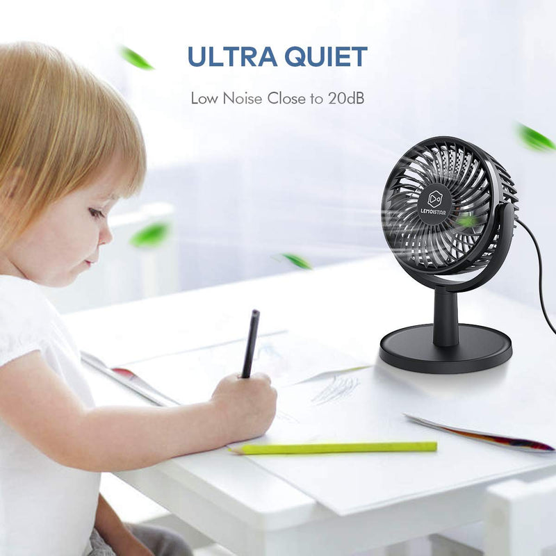 [Australia - AusPower] - Small Personal USB Powered Fan with 4 Speeds, Portable Desk Fans with 310° Rotation, Mini Powerful Table Fans, Ultra Quiet Air Cooling Fan for Office, Bedroom, Easy to Storage, Strong, Compact, Black 4" Black 