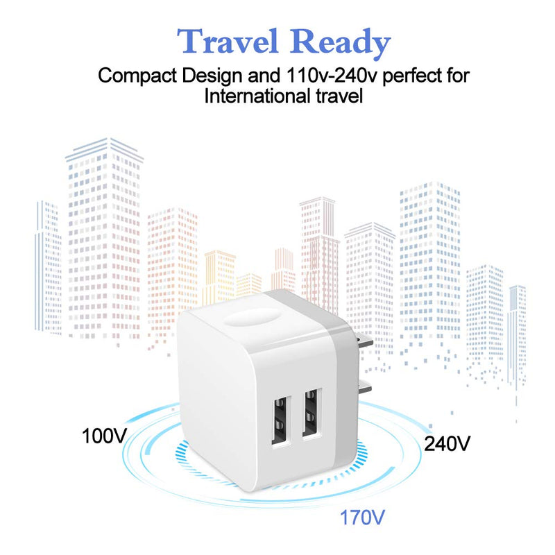 [Australia - AusPower] - USB Wall Charger, Hootek USB Plug 2Pack 2.4A Dual USB Wall Charger Adapter Charging Block Cube Box Compatible iPhone 13 12 11 Pro Max XS X 8 Plus,Samsung Galaxy S22 S21 S20 S10e S9 Note20 Ultra 5G,LG white 