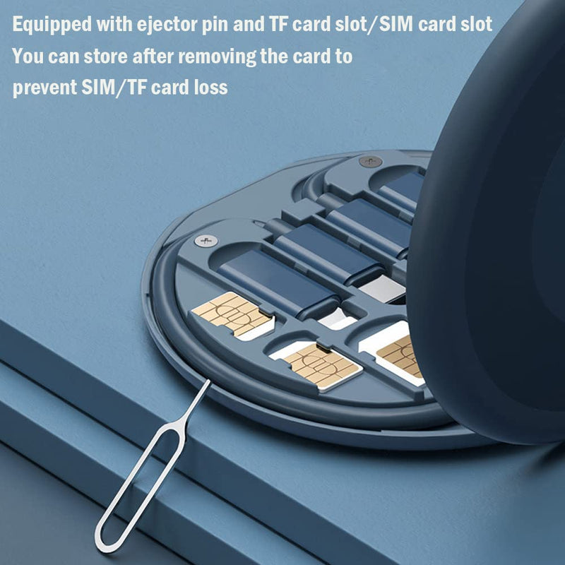[Australia - AusPower] - USB Adapter Cable Conversion Storage Box, Multi-Type Charging Line Convertor Lightning Type C Micro Data Transfer Tool Contains Sim Card Slot Tray Eject Pin, Use as Phone Holder (Midnight Blue) Midnight Blue 