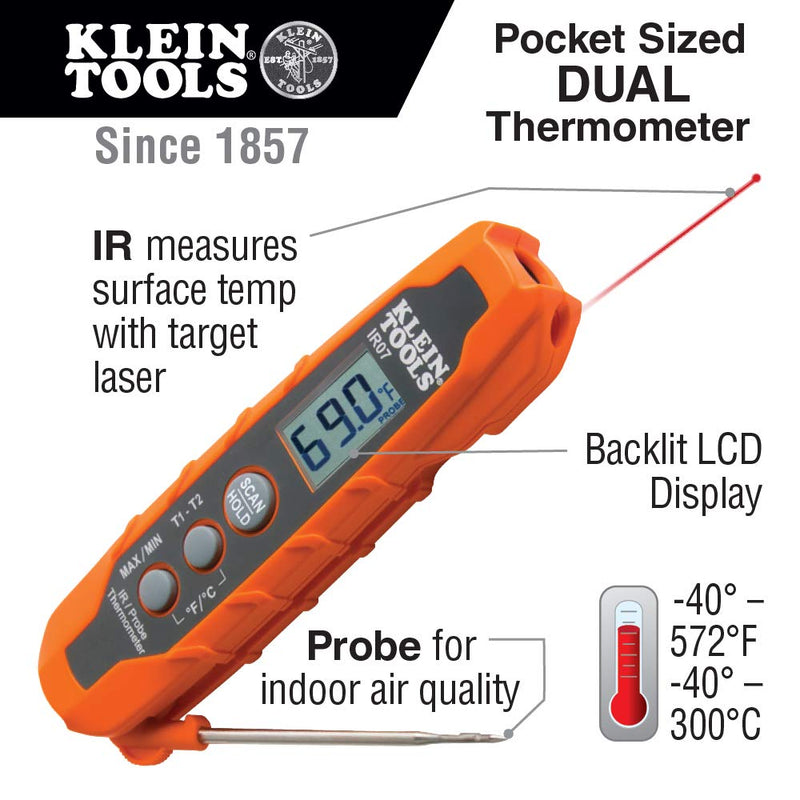 [Australia - AusPower] - Klein Tools IR07 Dual Infrared (IR) and Probe Pocket Size LCD Digital Thermometer 