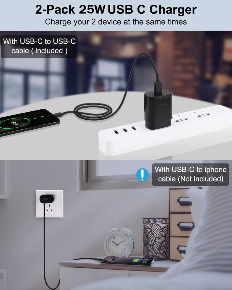 [Australia - AusPower] - USB C Wall Charger,25W Samsung Super Fast Charger Type C for Samsung Galaxy S22/S22 Ultra/S21/S21 Ultra/S21 Plus 5G/S21+/Note 20 Ultra/S20/S20 Ultra/Note 20,Fast Charging with 5FT Type C Cable 2 Pack 