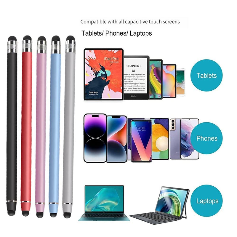 [Australia - AusPower] - Stylus Pens for Touch Screens(5 Pack), 10 Replaceable Tips High Precision Capacitive Stylus Pen for iPad iPhone Android Tablets and All Universal Touch Screen Devices Black/silver/red/purple/blue 