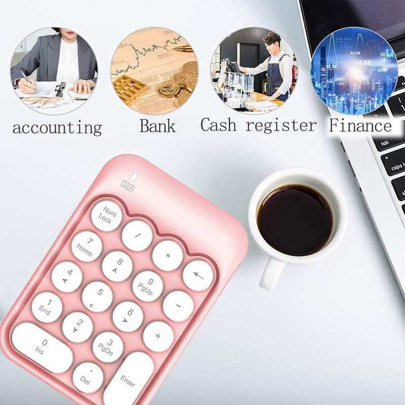 [Australia - AusPower] - Wireless Numeric Keypad 18 Keys with 2.4G Mini Portable Silent Number Pad USB Receiver Financial Accounting Keyboard Extensions for Laptop Desktop PC Pro（Pink） Pink 