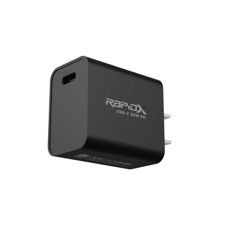 [Australia - AusPower] - RapidX USB-C 30W PD Super Compact Wall Charger, Fast Charge iPhone 12, Android Devices, Power Banks, Small Laptops, and More, Black (RX-MINIPDBLK) 