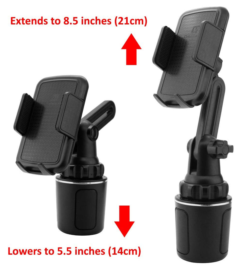 [Australia - AusPower] - CinchForce Cup Holder Phone Mount - Universal Cup Holder with Adjustable Mobile Phone Mount - Extends, Shrinks, 360° Rotation for Horizonal/Vertical Viewing - 3in1 Magnetic USB 1m Cable Included With 1m Cable Black 