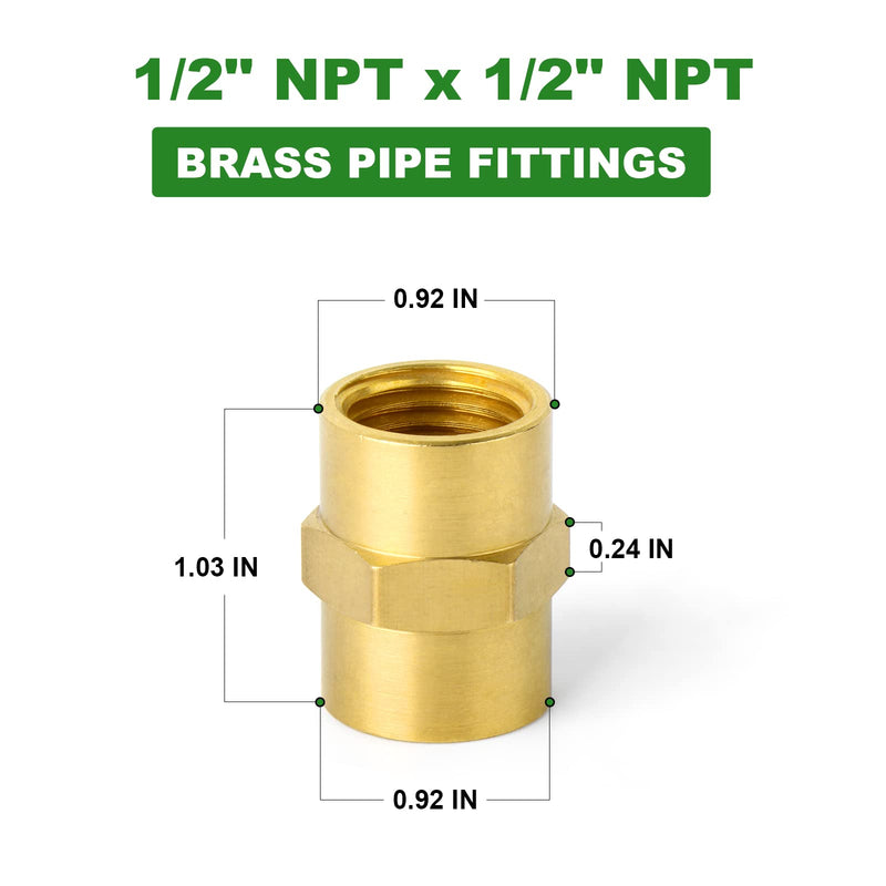 [Australia - AusPower] - TAISHER 5PCS Brass Pipe Fitting, Coupling, 1/2-Inch Female Pipe x 1/2-Inch Female Pipe 1/2" NPT 5 