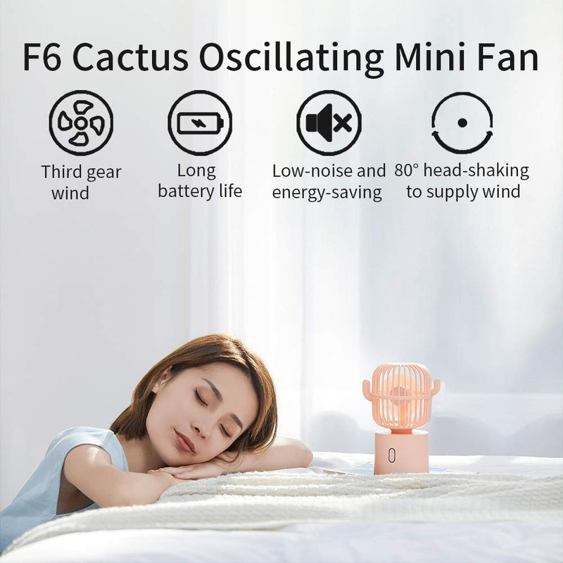 [Australia - AusPower] - Small Desktop USB Table Desk Fan Personal Fan, Cactus Mini Handheld Rechargeable 80 Degree Auto Rotation Portable Fans, 3 Speeds Strong Wind, Quiet Operation Fan for Girls Baby Room Home Office Pink 