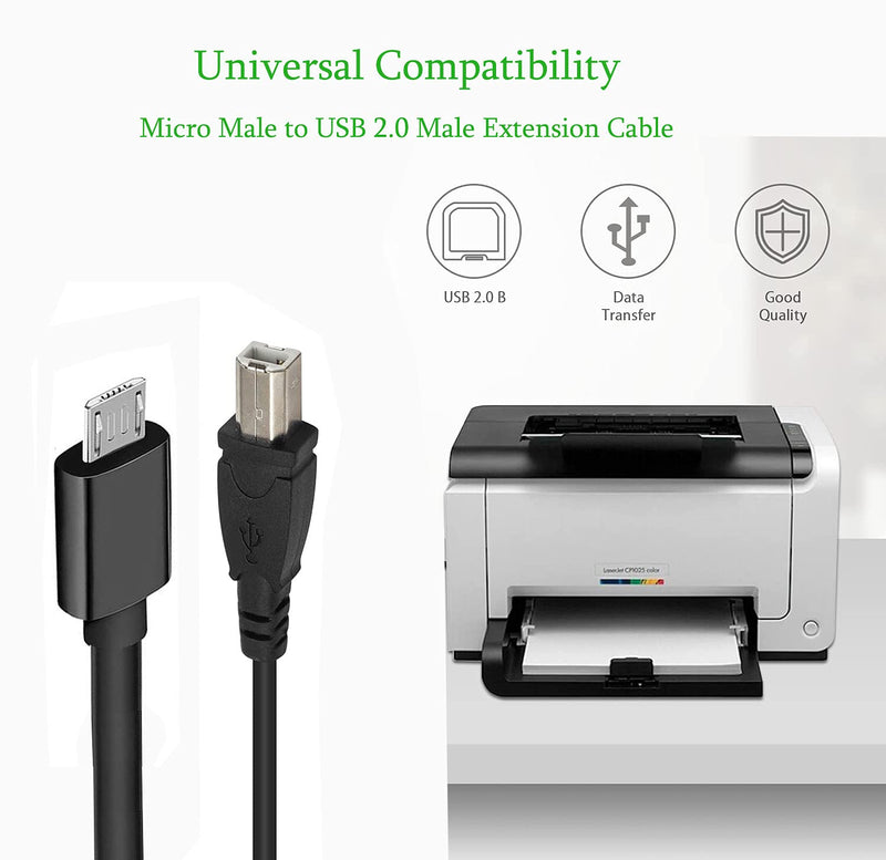 [Australia - AusPower] - Micro USB to Printer Cable, Traovien 2PCS Micro USB 5pin Male to USB Type B Data and Charge Cable,Android Phone pc to Printer Cable Printer,Scanner,Electronic midi Piano,Etc.(1M/3.3Feet) 
