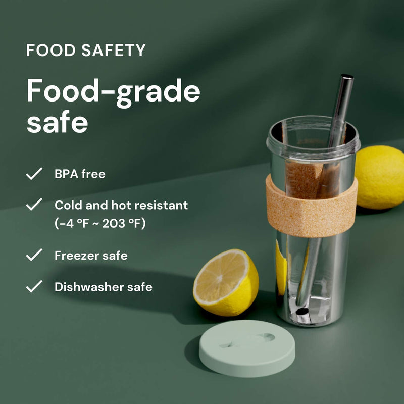 [Australia - AusPower] - 24 oz Leakproof, Reusable Boba Cup and Smoothie Tumbler by Dodoko with Resealable Lid Plug |Wide Stainless Steel Straw for Bubble Tea and Boba| Dishwasher Safe | BPA Free | Shatterproof - Sage Green 