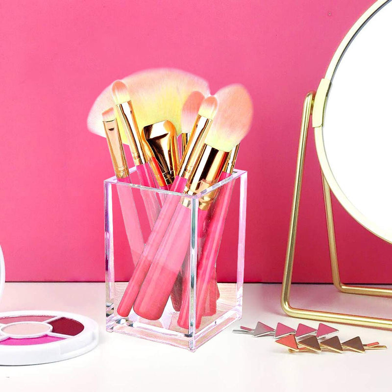 [Australia - AusPower] - 2 Pack Clear Acrylic Pencil Pen Holder Cup,Desk Accessories Holder,Makeup Brush Storage Organizer,Modern Design Desktop Stationery Organizer for Office School Home Supplies,2.6x 2.6x 4 inches 