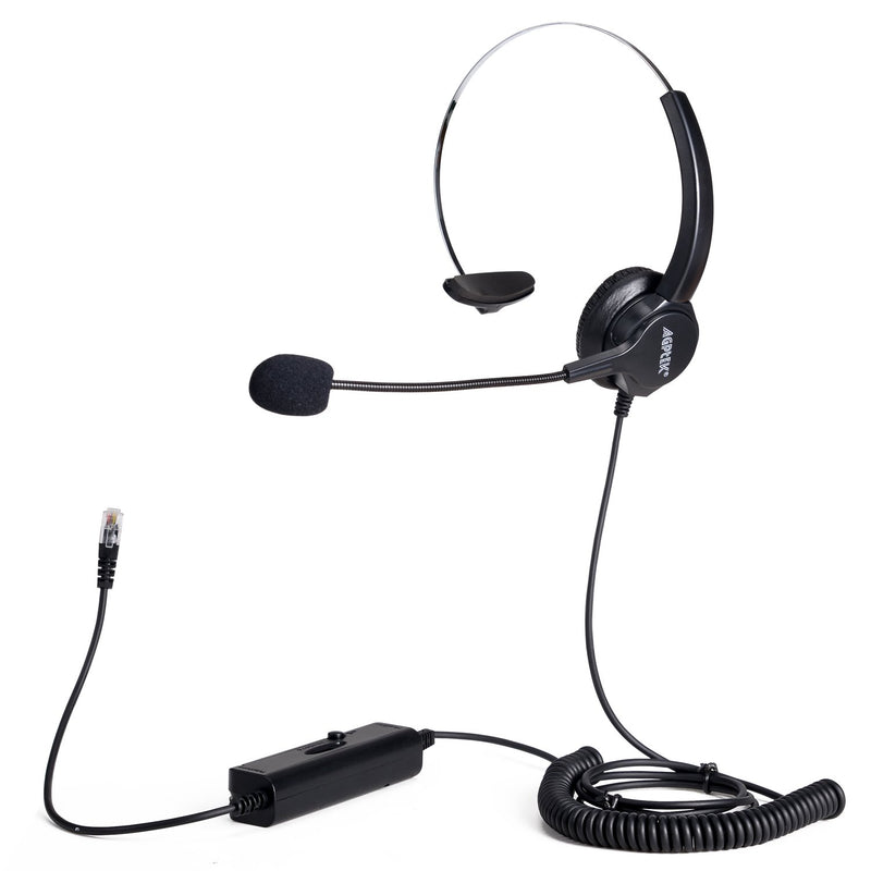 [Australia - AusPower] - AGPtEK® Hands-Free Call Center Noise Cancelling Corded Monaural Headset Headphone for Desk Telephone with 4-Pin RJ9 Crystal Head Headset Replacement 
