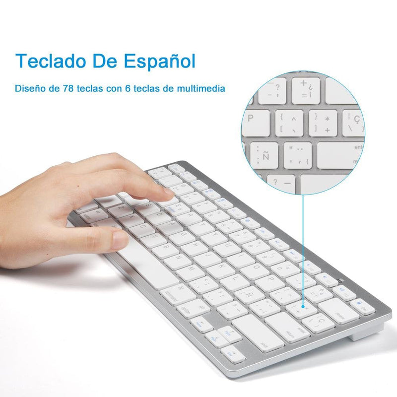 [Australia - AusPower] - Spanish Keyboard, 78-Key Spanish Wireless Bluetooth Ultra Slim Keyboard Portable Keyboard Compatible with Windows 2000, NT, XP, Vista, Mac iOS. 