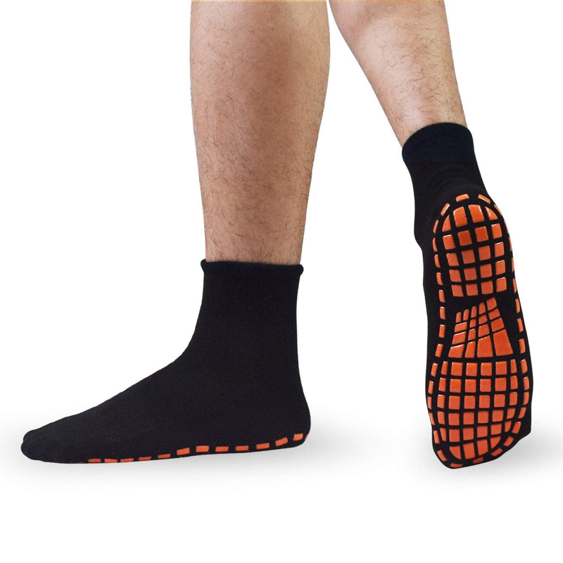 [Australia - AusPower] - Non Slip Socks for Men House Socks with Grips 3 Pairs Anti-Skid Yoga Pilates Floors Hospital Slipper Socks Gift for Men 01 Black+gray+navy Blue 10-13 