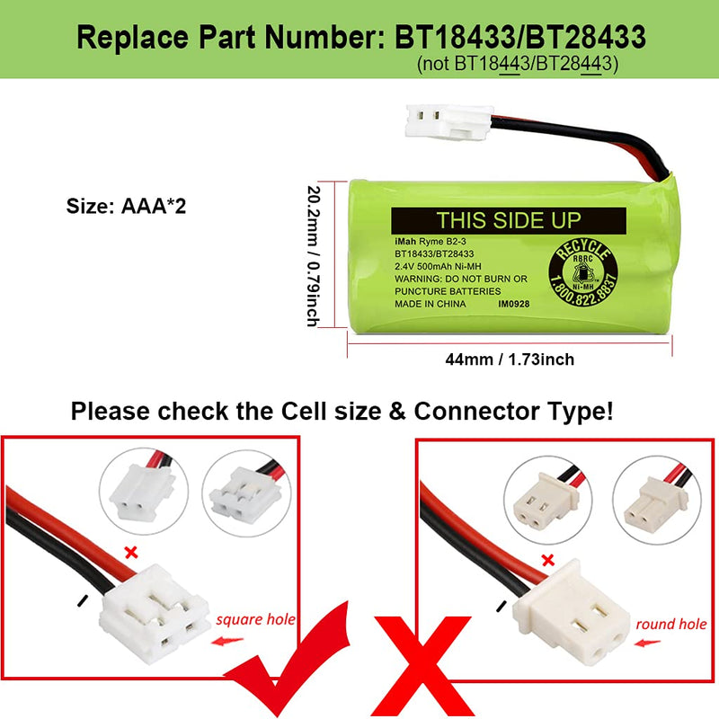 [Australia - AusPower] - iMah BT18433/BT28433 2.4V 500mAh Ni-MH Cordless Phone Battery Pack, Also Compatible with VTech AT&T Telephone Batteries BT184342/BT284342 BT8300 BT1011 BT1018 BT1022 BT1031 2SN-AAA55H-S-J1, Pack of 4 