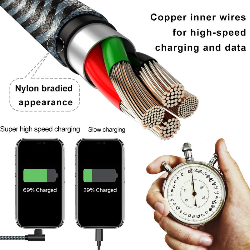 [Australia - AusPower] - OCEEK MFI Certified Lightning Cable iPhone Charger Cable 90 Degree Right Angle 5Pack 3/3/6/6/10ft Fast Game Metal Long USB Cord iPhone 12/11/Pro/Max/X/XS/XR/XS/8/7/Plus/6/6S/SE-BlackGrey BlackGrey 
