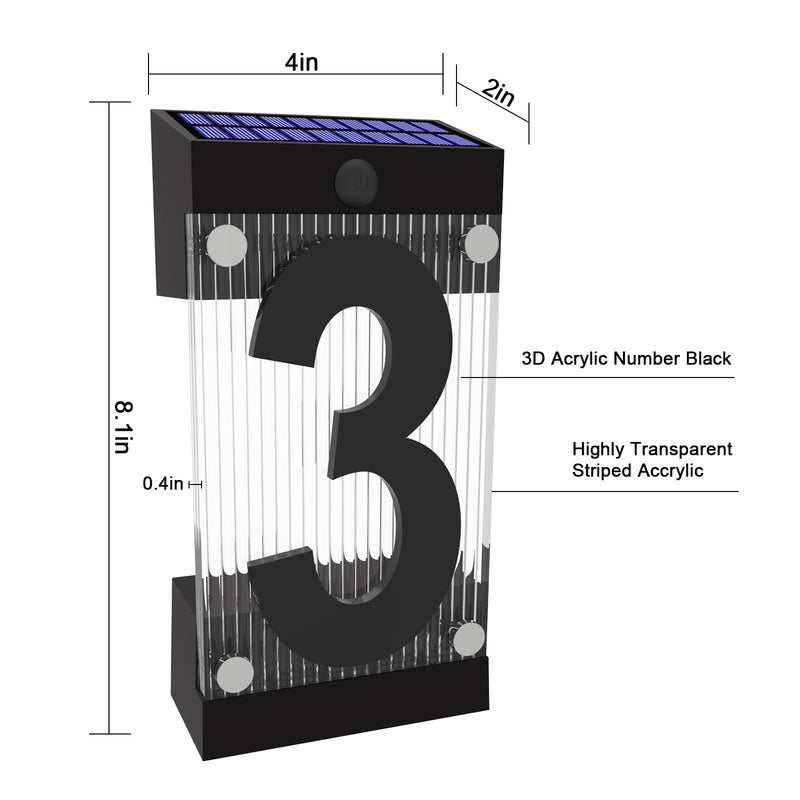 [Australia - AusPower] - XINDEW Solar House Numbers for Outside, 3D Acrylic Number Colorful light Remote Control, Solar Address Sign, Lighted Modern Address Numbers Solar Powered for Yard Street (Number 3) Number 3 