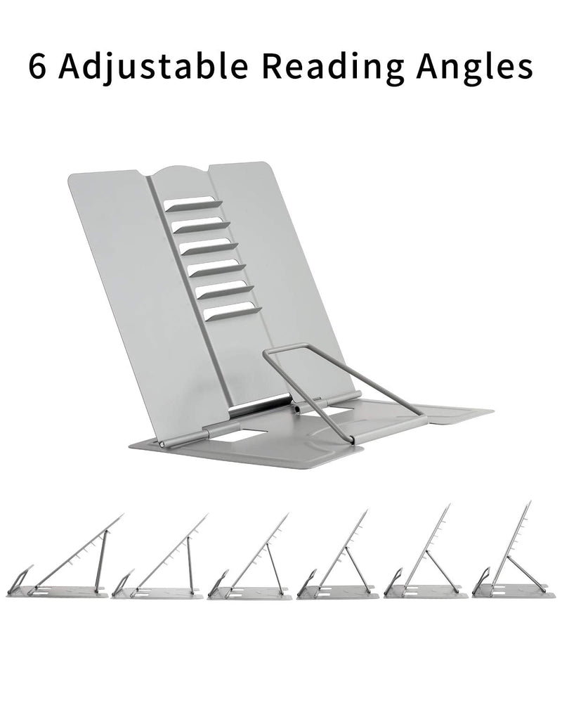 [Australia - AusPower] - Blizzow Desk Book Stand Holders for Reading Hands Free, Durable Metal Adjustable Book Stand, Sturdy Lightweight Foldable Portable Bookstand -Cookbook, Recipe, Tablet, Music Book, Documents (Grey) Gray 