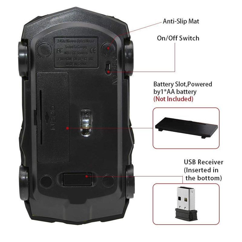 [Australia - AusPower] - jinfili 2.4GHz Sports Car Wireless Mouse Optical Cool 1600DPI 3D USB Wireless Gaming Mice for Pc Laptop Windows 10 Black 