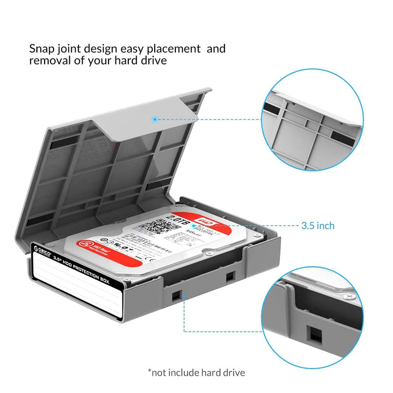[Australia - AusPower] - ORICO 3.5 Inch Hard Drive Case Protective Box with Anti-Static ,Shockproof and Dustproof Function, Storage Case for HDD External Hard Drive Case,Gray,5 Pack-PHP35 PHP-GY 