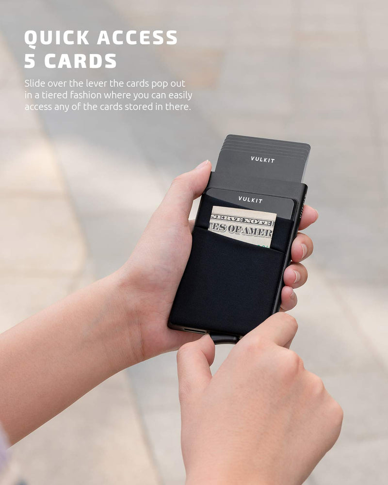 [Australia - AusPower] - VULKIT Card Holder with Money Pocket Pop Up Wallet RFID Blocking Slim Metal Bank Card Case Holds 5 Cards and Notes(Black) Black 
