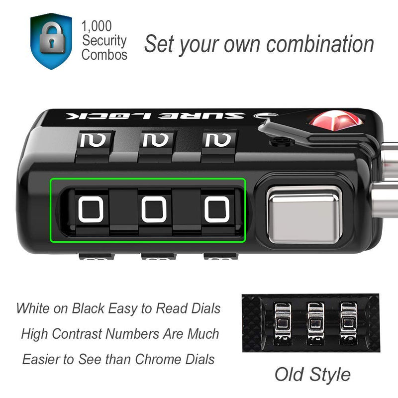 [Australia - AusPower] - SURE LOCK TSA Compatible Travel Luggage Locks, Inspection Indicator, Easy Read Dials - 2 pack BLACK2 PACK 
