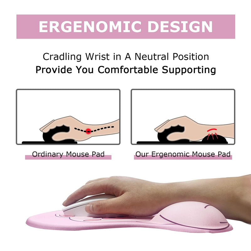 [Australia - AusPower] - Mouse Pad Wrist Support, KAIGOBOX Mouse Pad, Kawaii Pink Mouse Pad with Piggy Pattern, Desktop Computer Laptop Ergonomic Mouse Pad for Wireless Mouse, Mousepad with Wrist Rest for Gaming Home Office 