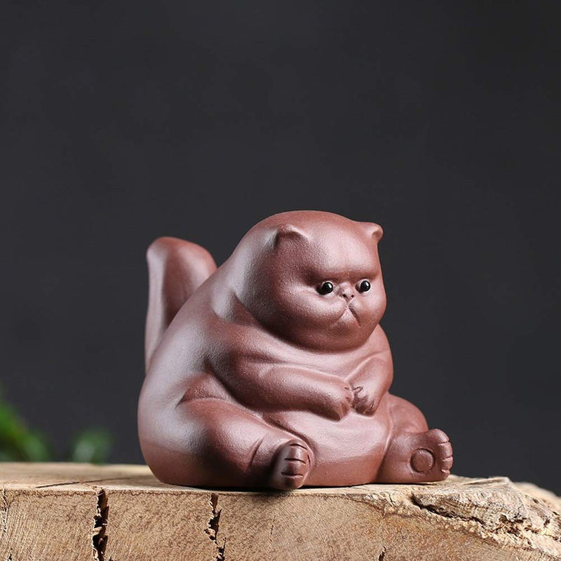 [Australia - AusPower] - SCE Purple Clay Tea Pet Samll Angry Cat Figurines, Cute Kung Fu Tea Crafts for Tea Room/Home/Car Decoration, Ideal Ornaments Gift for Tea Lovers 