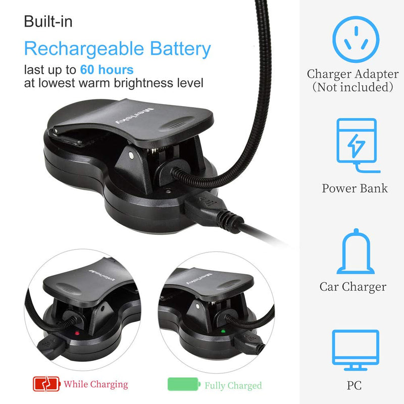 [Australia - AusPower] - Rechargeable Book Light, Merisky LED Clip on Reading Light for Book in Bed, 3 Color × 3 Brightness, Up to 60 Hours Eye Care Reading, Warm & White, Perfect for Kids, Bed Headboard & Travel 