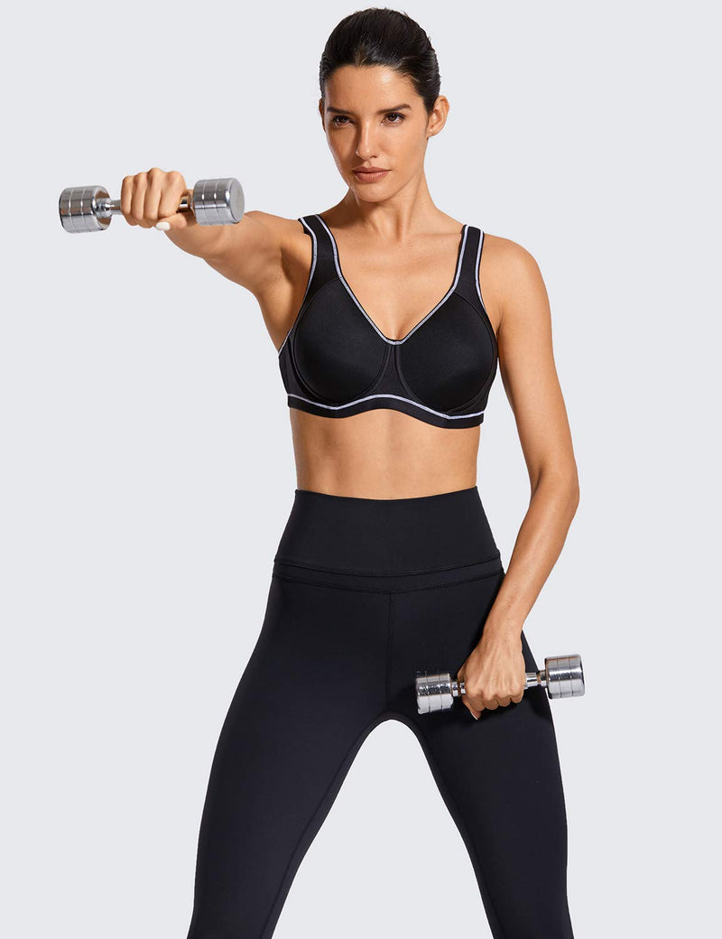 [Australia - AusPower] - SYROKAN Coolmax High Impact Sports Bras for Women Underwire Full Figure Running Workout 40F Black 