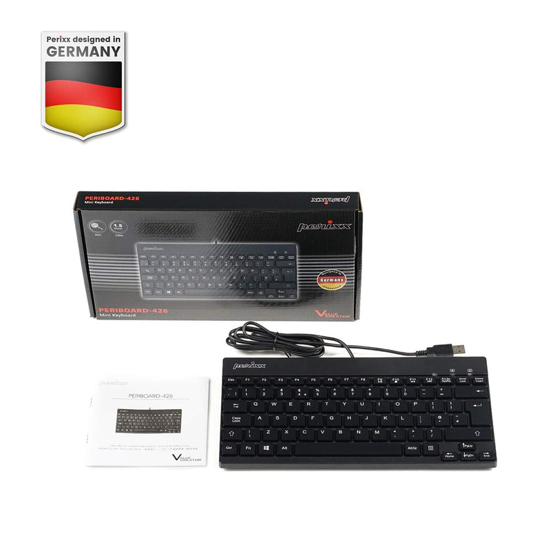 [Australia - AusPower] - Perixx PERIBOARD-426ES Mini Teclado con Cable USB - Negro - QWERTY Español 